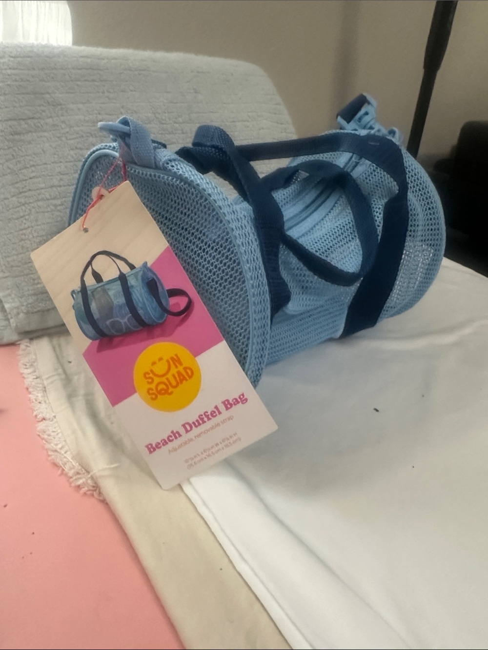 Light Blue Beach Duffel Bag with adjustable, removable strap NWT